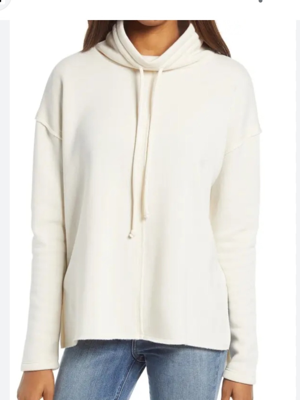 Treasure & Bond Ivory Cowl Tie Neck High Low Hem Oversized Sweatshirt Large